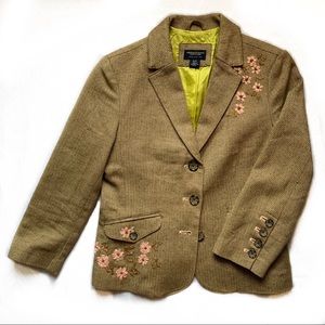 American Eagle Herringbone Brown Flower Blazer